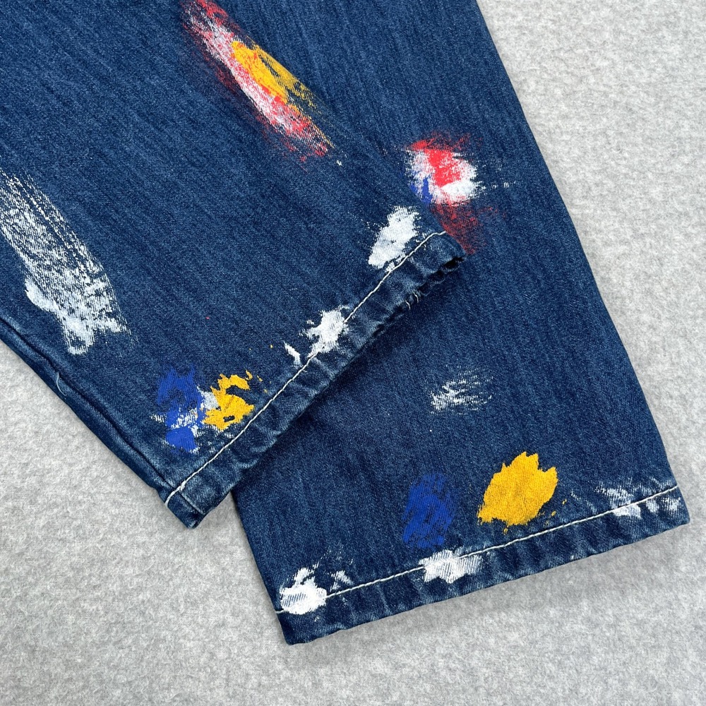 Smoke Rise Denim Jeans Mens 44 (43x32) Blue Paint Splatter Distressed Streetwear - Picture 12 of 13